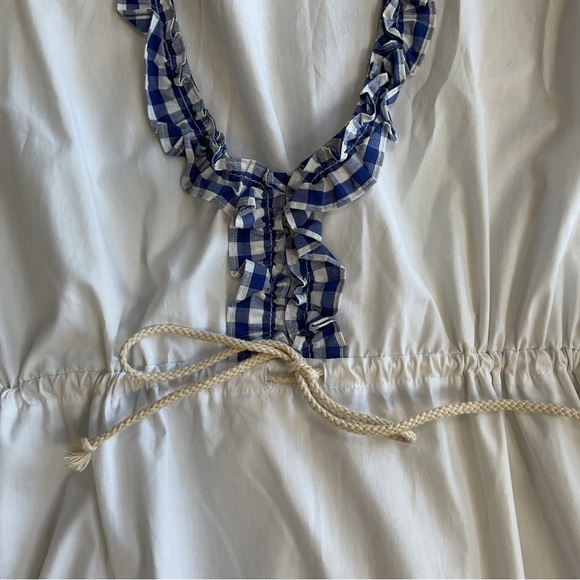 Preppy gingham trimmed crisp white tunic - Picture 2 of 4